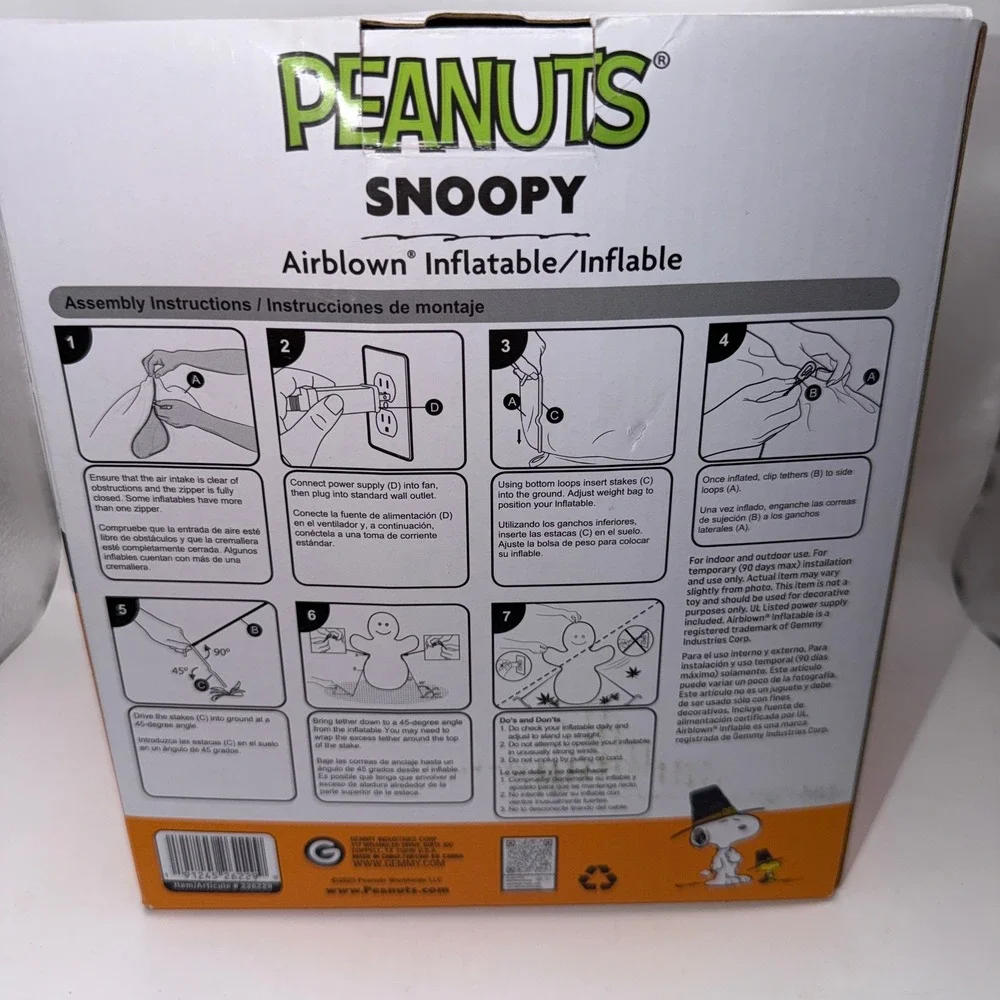 Peanuts 3.5ft Snoopy Scarecrow Thanksgiving Airblown Inflatable TESTED 7 WORKING